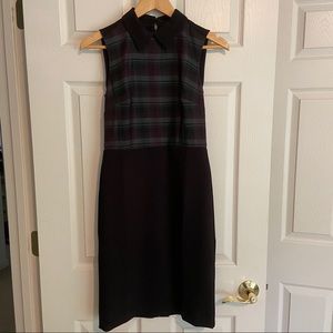 Loft Black Collared Dress with Plaid (NWT)